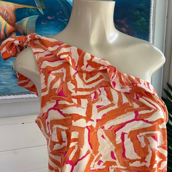 Nine West Orange and Pink One-Shoulder Blouse size L women’s top blouse - Picture 4 of 8